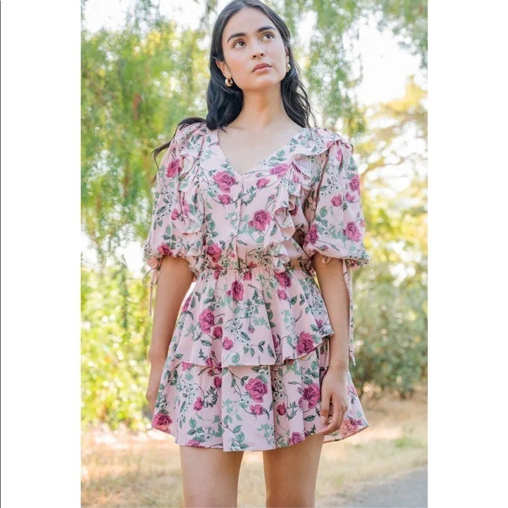 Yumi Kim Hailey Floral Botanical Ruffle Cottagecore Boho Mini Dress